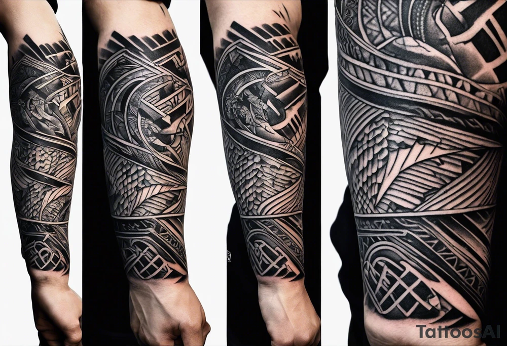 Armand forearm tattoo for men that has a reference to Portugal's history (reference to descovering through waters and shippering) with minimalistic lines tattoo idea