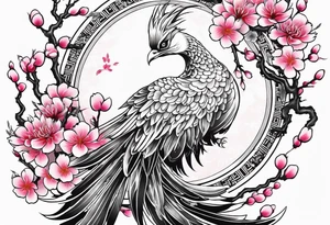 traditional Japanese phoenix and pink cherry blossoms blank background no clipped edges tattoo idea