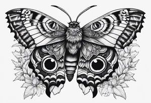 Dead head moth with long wings and owl eyes tattoo idea