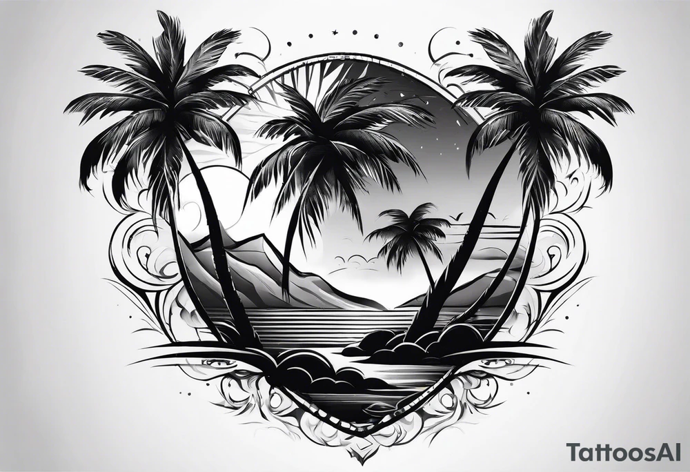 Palm tree arm sleeve tattoo idea