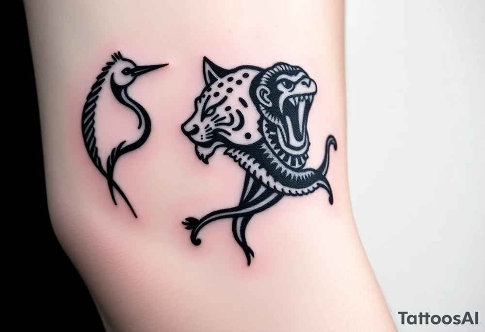 Crane tiger monkey and snake each small individual characters tattoo idea