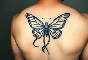 ethereal butterfly with flowing silk ribbons in moonlight tattoo idea