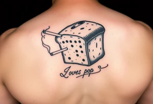 A loaf of bread smoking a cigarette with pops written tattoo idea