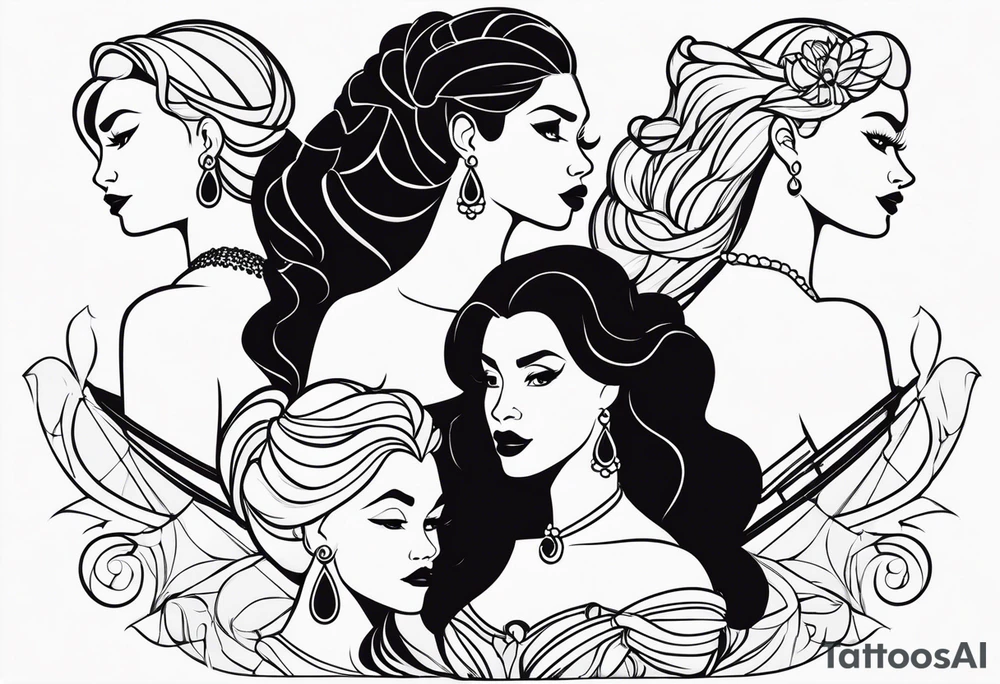 A silhouette  of the 
muses from the Disney movie Hercules as black women tattoo idea