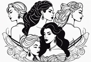 A silhouette  of the 
muses from the Disney movie Hercules as black women tattoo idea