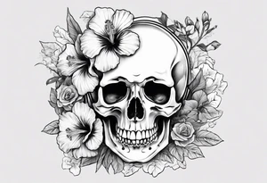 a female skeleton with hibiscus flower. Hint of south korea tattoo idea