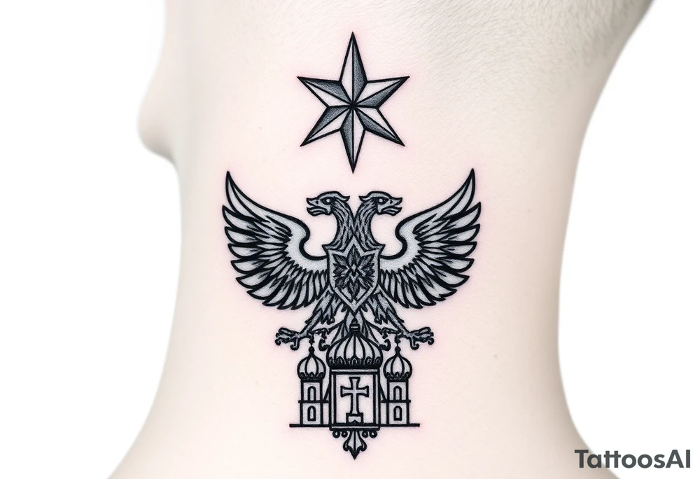 Top: Russian star
Middle: russian double-headed eagle coat of arms
Bottom: Orthodox church dome with a cross tattoo idea