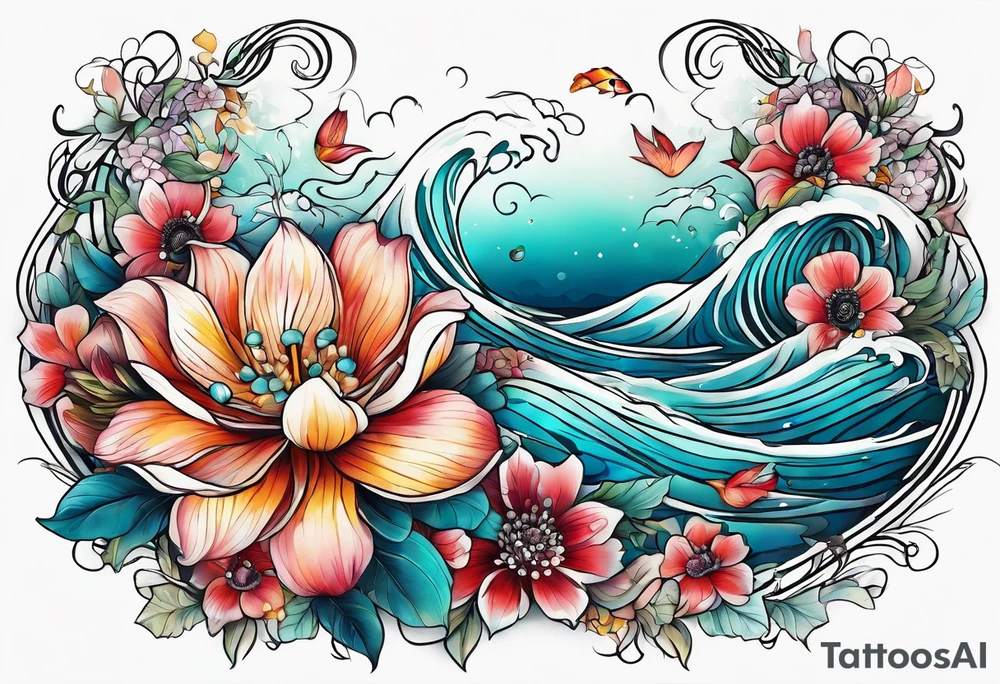 sea, flower tattoo idea