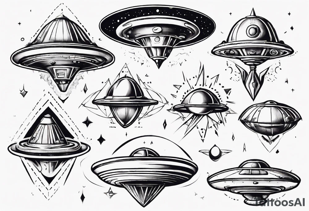 Sketch style flying saucer tattoo idea