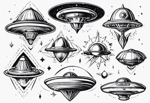 Sketch style flying saucer tattoo idea