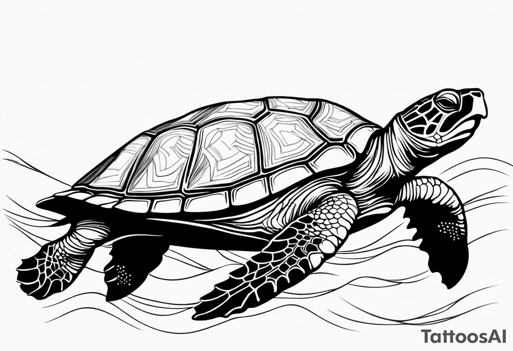 A serene turtle swimming underwater, detailed shell patterns visible, symbolizing patience and longevity.” tattoo idea