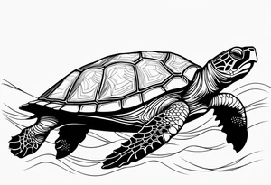 A serene turtle swimming underwater, detailed shell patterns visible, symbolizing patience and longevity.” tattoo idea