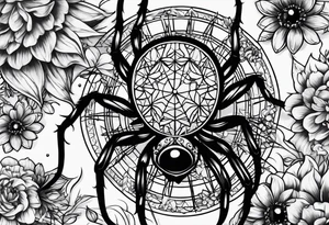Spiders and black flowers tattoo idea