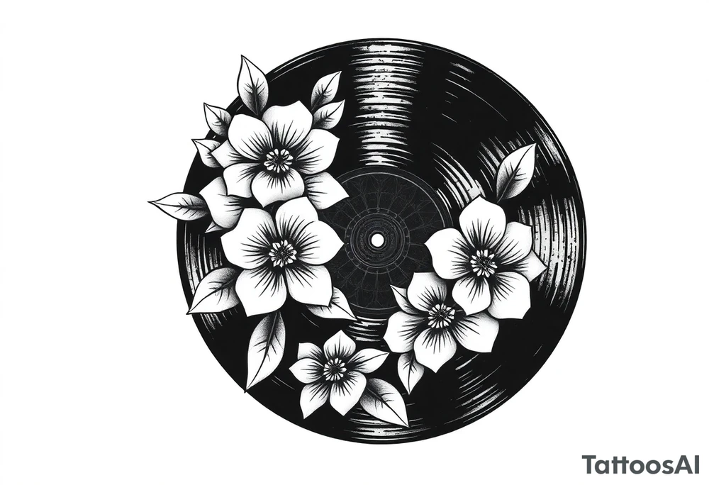 vinyl record with flowers tattoo idea