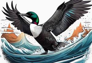 A loon with its wings spread looking badass and tough. Should be designed for on the thigh tattoo idea