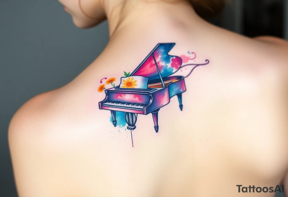 Colorful piano tattoo idea