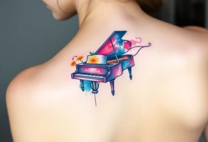 Colorful piano tattoo idea