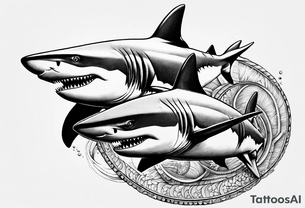 2 nautical style sharks wrapped around the knee in a circular pattern no background tattoo idea 2 nautical style sharks wrapped around the knee in a circular pattern no background tattoo idea