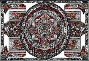 Viking geometric tapestry tattoo idea