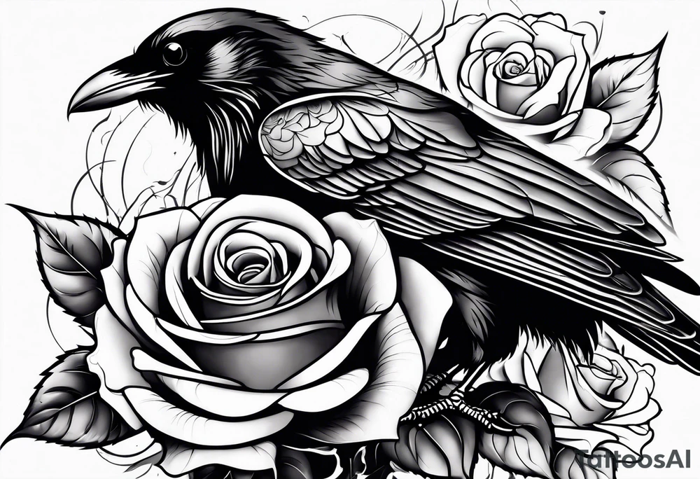 Raven holding  rose   by stem tattoo idea