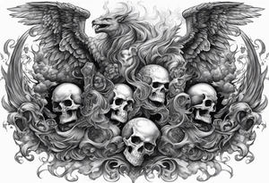Angels fighting demons full sleeve with skulls and fire and smoke for filler tattoo idea