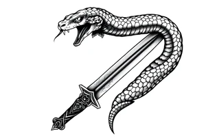 mystical snake coiled around an ancient dagger with jeweled hilt tattoo idea