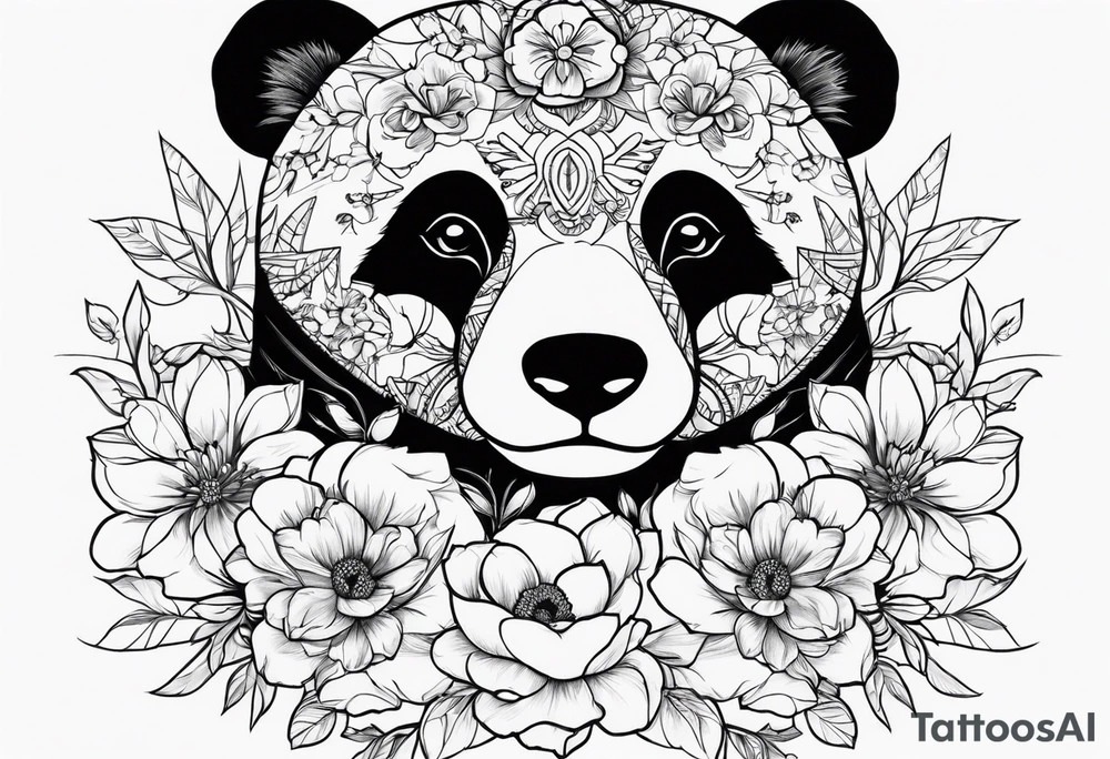 Punk Panda with flowers tattoo idea