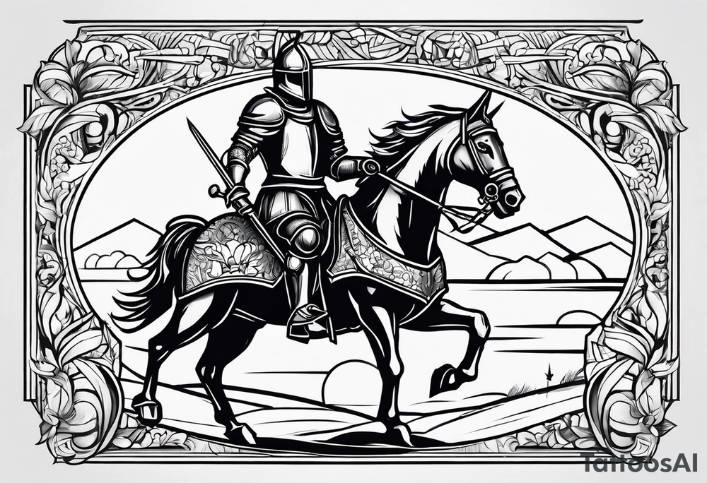 simple knight woodcut stamp style tattoo idea