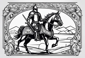 simple knight woodcut stamp style tattoo idea