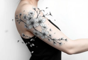 delicate cherry blossoms swirling in spring breeze with petals tattoo idea
