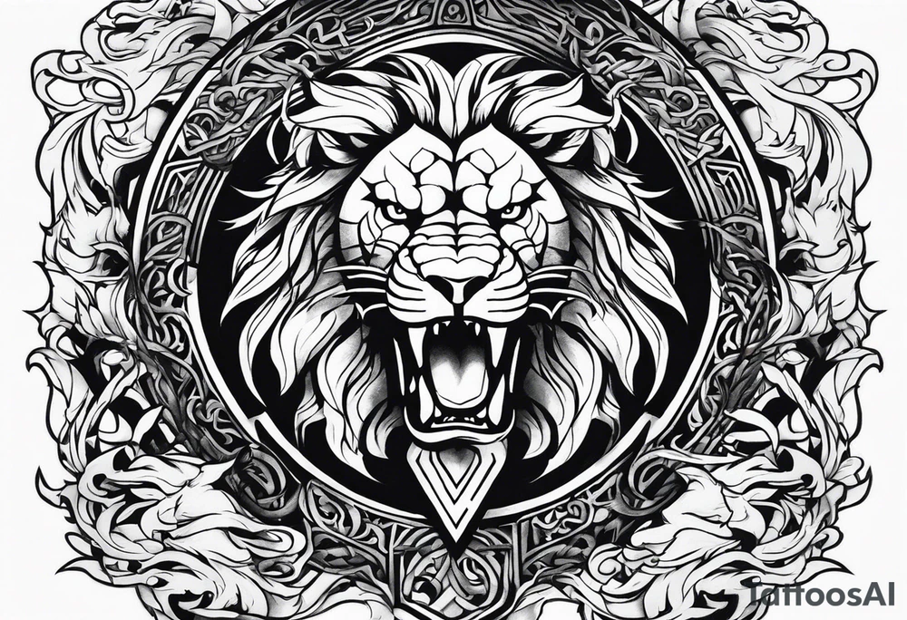 Valhalla sword shield lion dragon tattoo idea