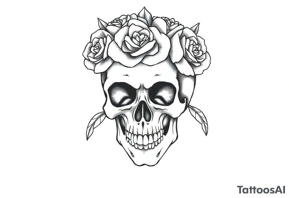 skull with crown of roses tattoo idea