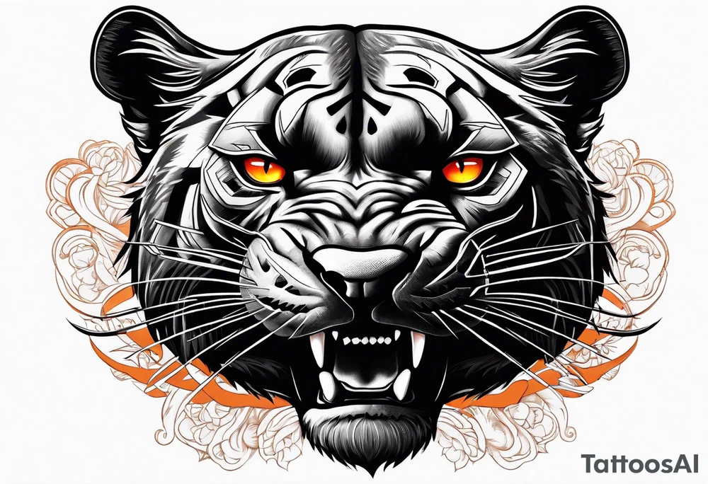 Angry panther facing slightly left with red-orange eyes tattoo idea