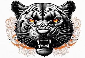 Angry panther facing slightly left with red-orange eyes tattoo idea
