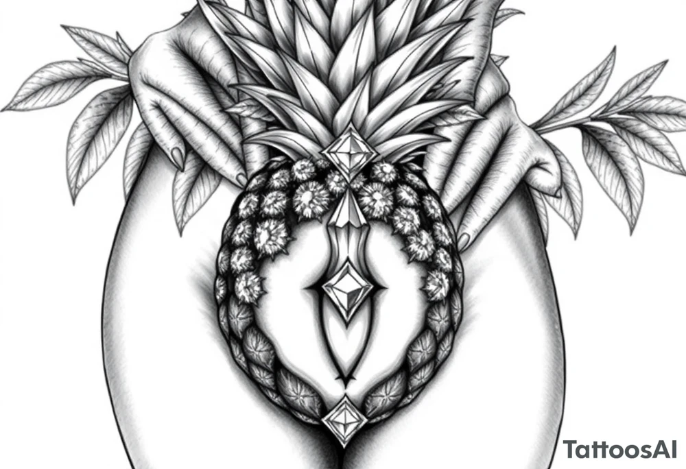 To cover pubic area vagina and anus using a bushy pineapple with diamonds with vagina and anus erotic and magestic tattoo idea