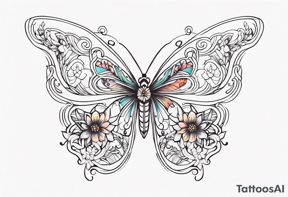 small ornate floral and butterfly sternum tattoo tattoo idea