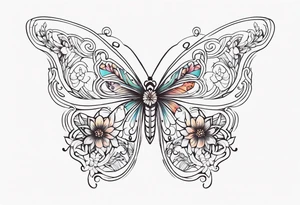 small ornate floral and butterfly sternum tattoo tattoo idea