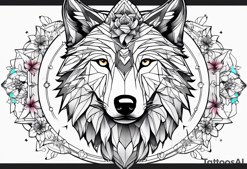 Constellation, animal wolf snow , géométric , flower tattoo idea