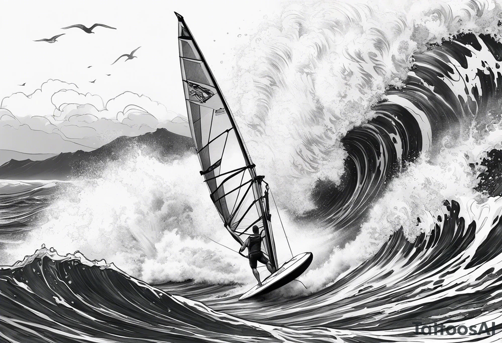 Windsurfer mit Poseidon im Meer tattoo idea