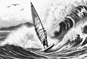 Windsurfer mit Poseidon im Meer tattoo idea