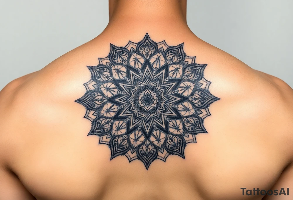 intricate mandala with sacred geometry and cosmic elements tattoo idea
