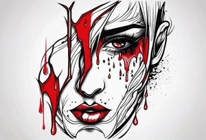 Bleeding tear flows to down from red eye Man sleeve tattoo design tattoo idea