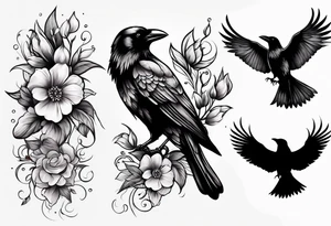 crow and flowers half sleeve tattoo idea