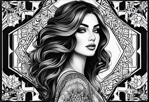 Arabic themed with fine line floral and geometric shapes tattoo idea