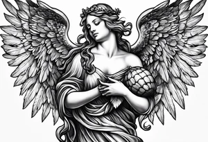 Spiritual angel holding an acorn tattoo idea