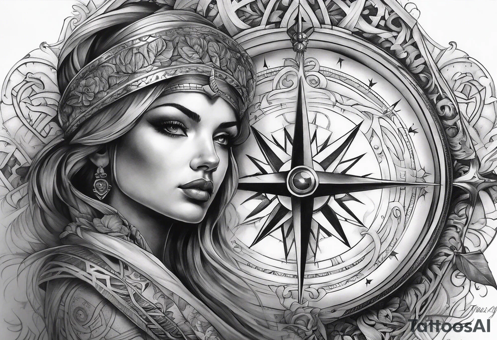 sleeve time compass god tattoo idea