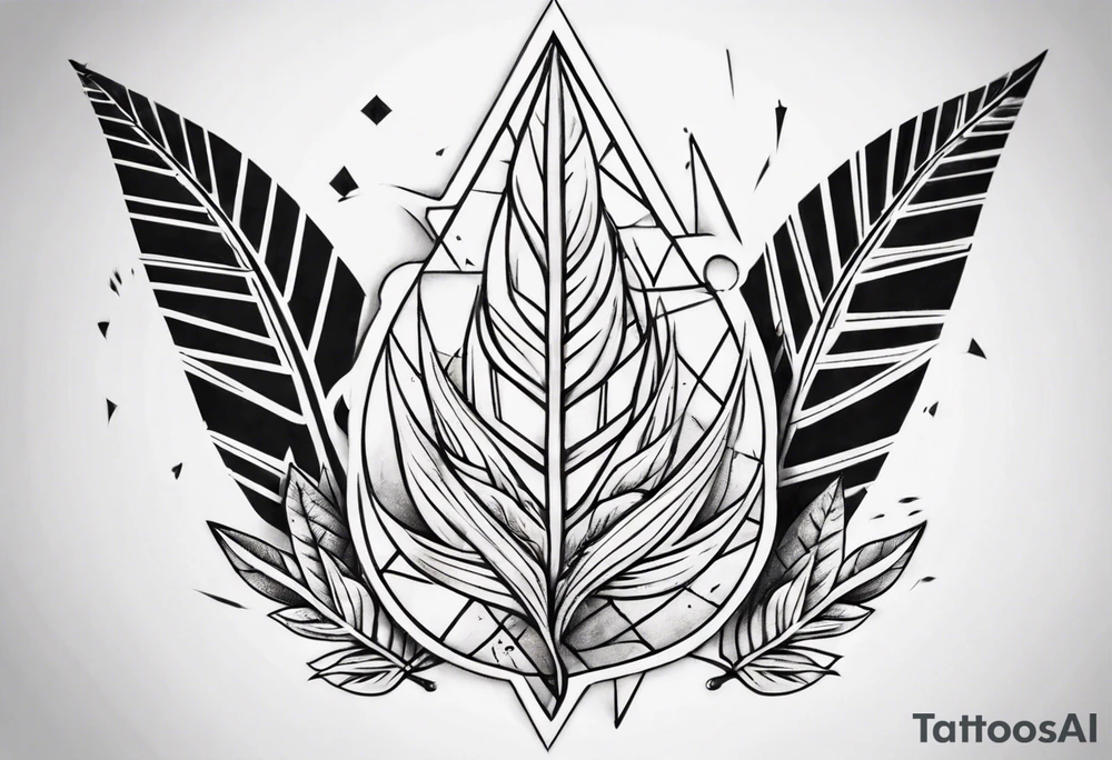full arm tattoo. pointy leaves combined with geometric shapes. whole arm tattoo idea
