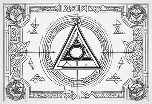 Thin line of a Nordic chain that surrounds the forearm, divided in steps with Yggdrasil, Valknut, Uruz (ᚢ), Raido (ᚱ), Gebo (ᚷ), Perthro (ᛈ), Elhaz (ᛉ), Laguz (ᛚ) and Odin’s Ravens. tattoo idea