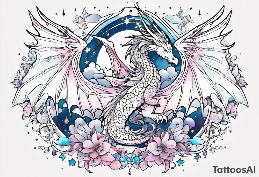 Constellation, wing , snow , cross , dragon japan kawaii tattoo idea