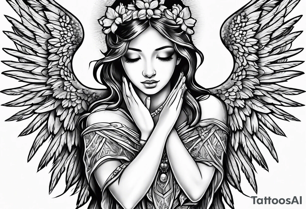 Angel with prayer hands tattoo idea